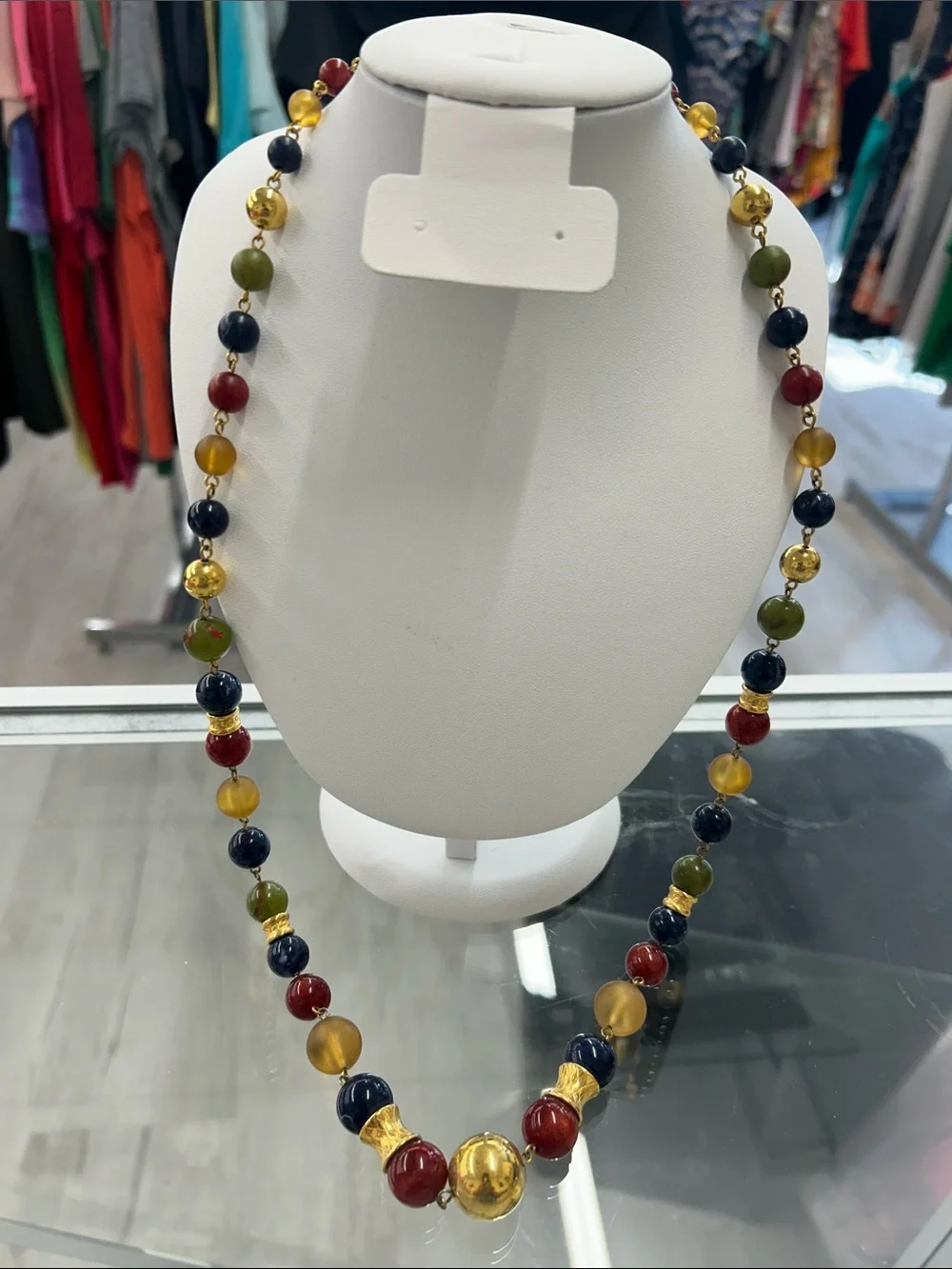 Vintage Multicolor Beaded Necklace with Gold Accents